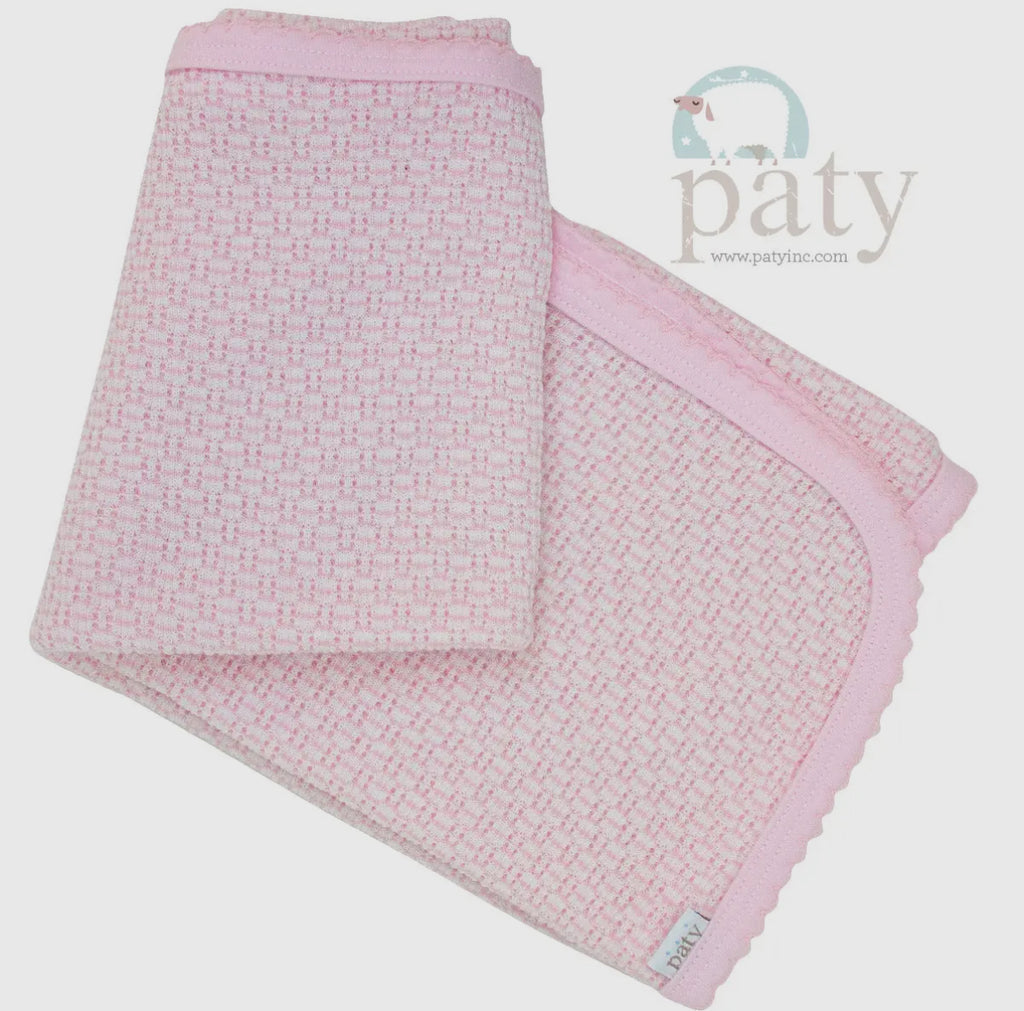Paty Knit Blanket-Pink with Pink Trim