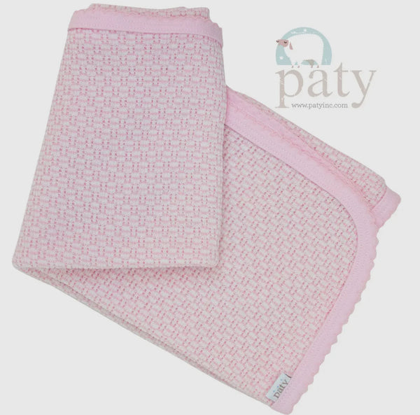 Paty Knit Blanket-Pink with Pink Trim