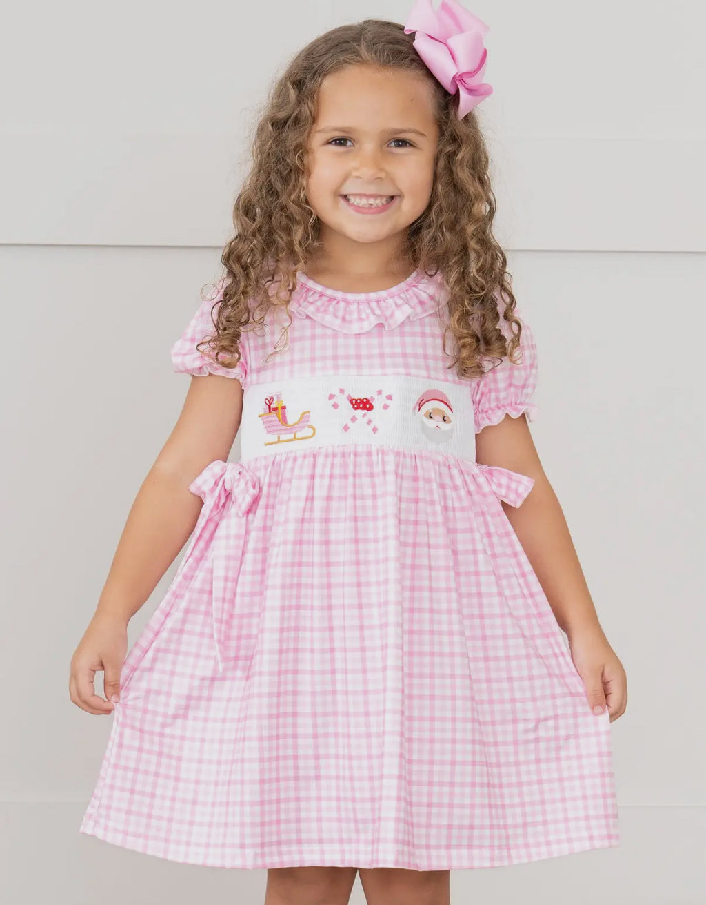 Pink plaid Christmas eve smocked dress