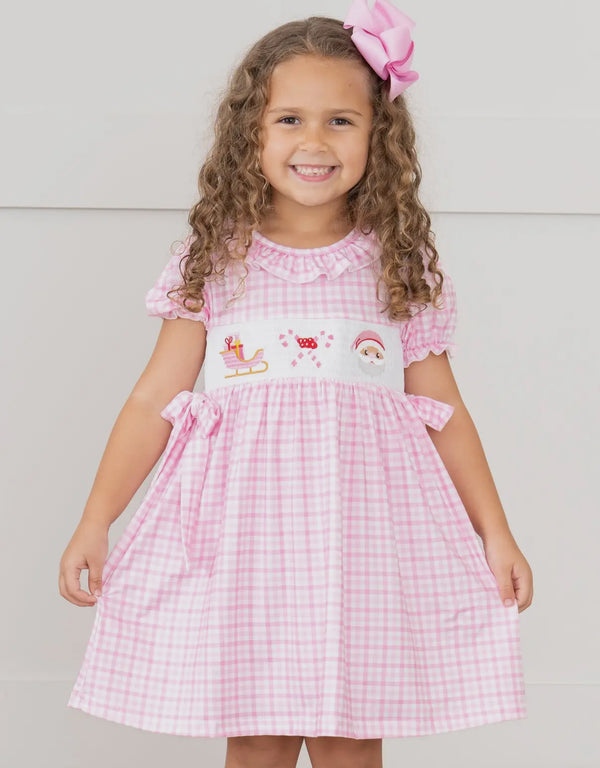 Pink plaid Christmas eve smocked dress