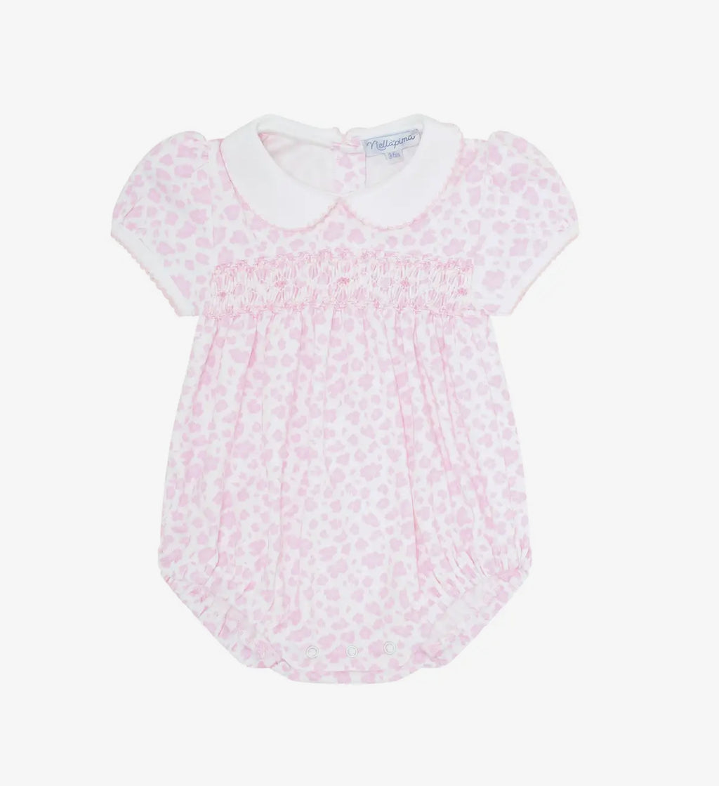 Pink cheetah smocked bubble