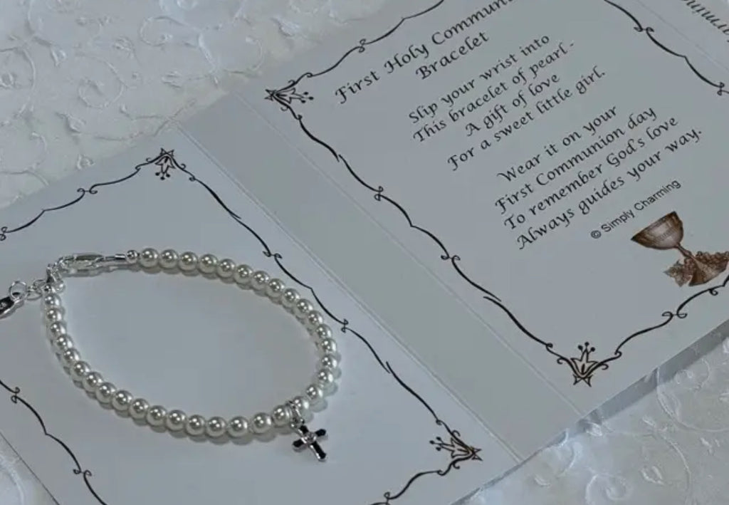 Pearl Bracelet with sterling silver cross and clasp