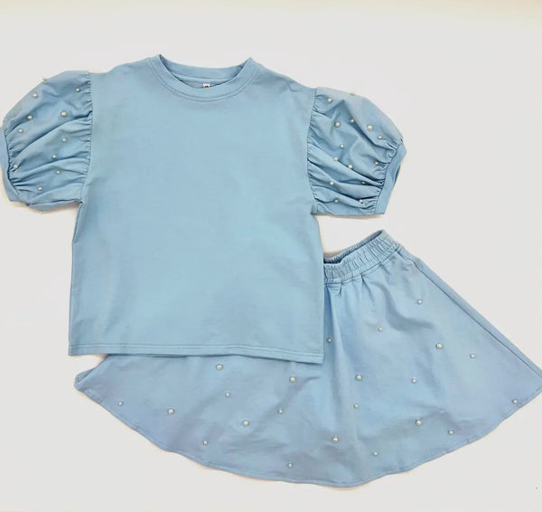 Baby Blue Puff Sleeve Skort Set