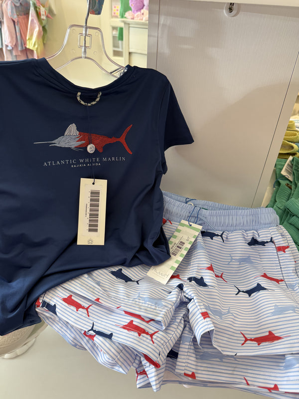 Boogie Board Swim Trunks-Windsurfer Fish Print