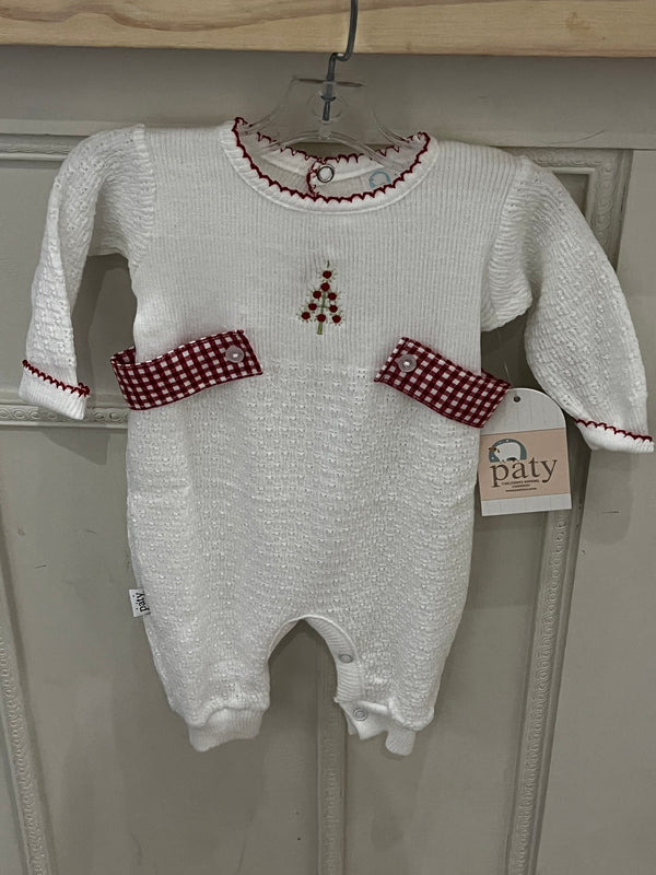 Long sleeve Romper w/Christmas tree embroidery