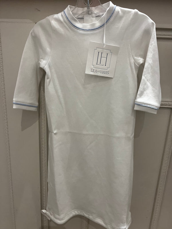 0/3m George Daygown-white with light blue piping