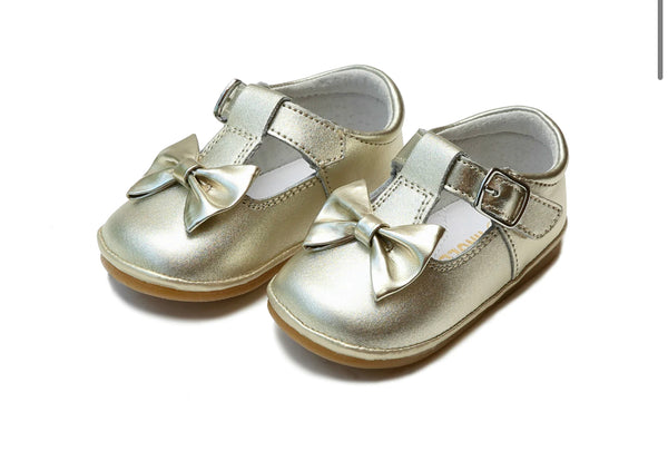 Minnie Bow Leather Mary Jane (Baby)-Gold