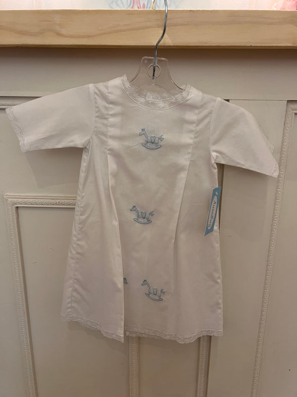 WHITE/LACE DAYGOWN WITH ROCKING HORSE