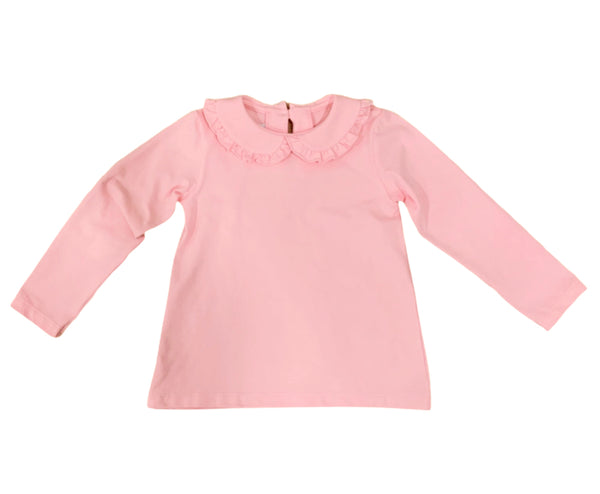 Pink Pima Ruffled Collar Top