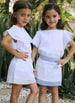 Eloise Linen Skirt-White with Blue Stripes