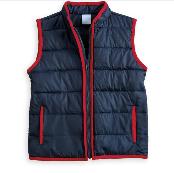 Puffer Vest-Navy with Red