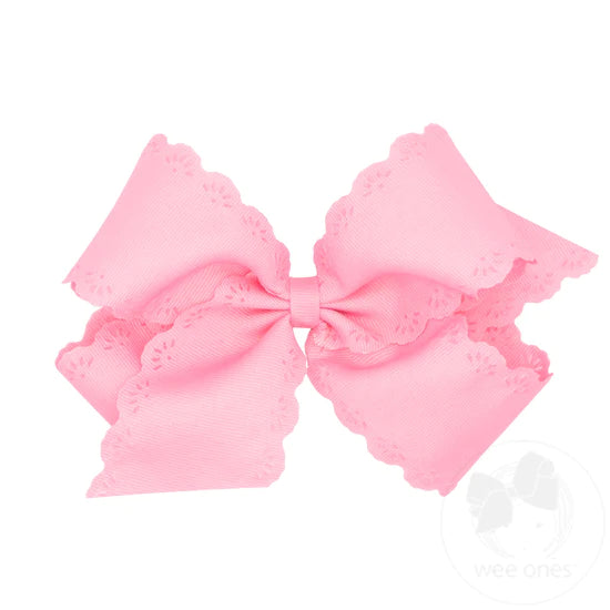 Small King Grosgain Floral Eyelet Embossed Bow-Pink