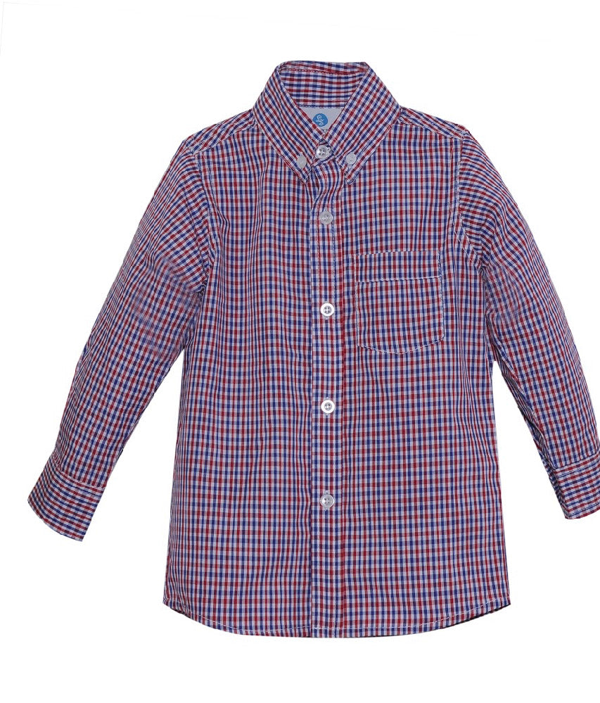 Brees Button Down-Red and Blue Plaid