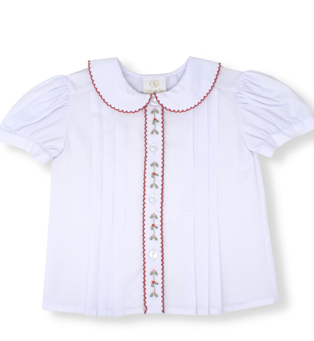 Vintage Blouse-White with holly Embroidery