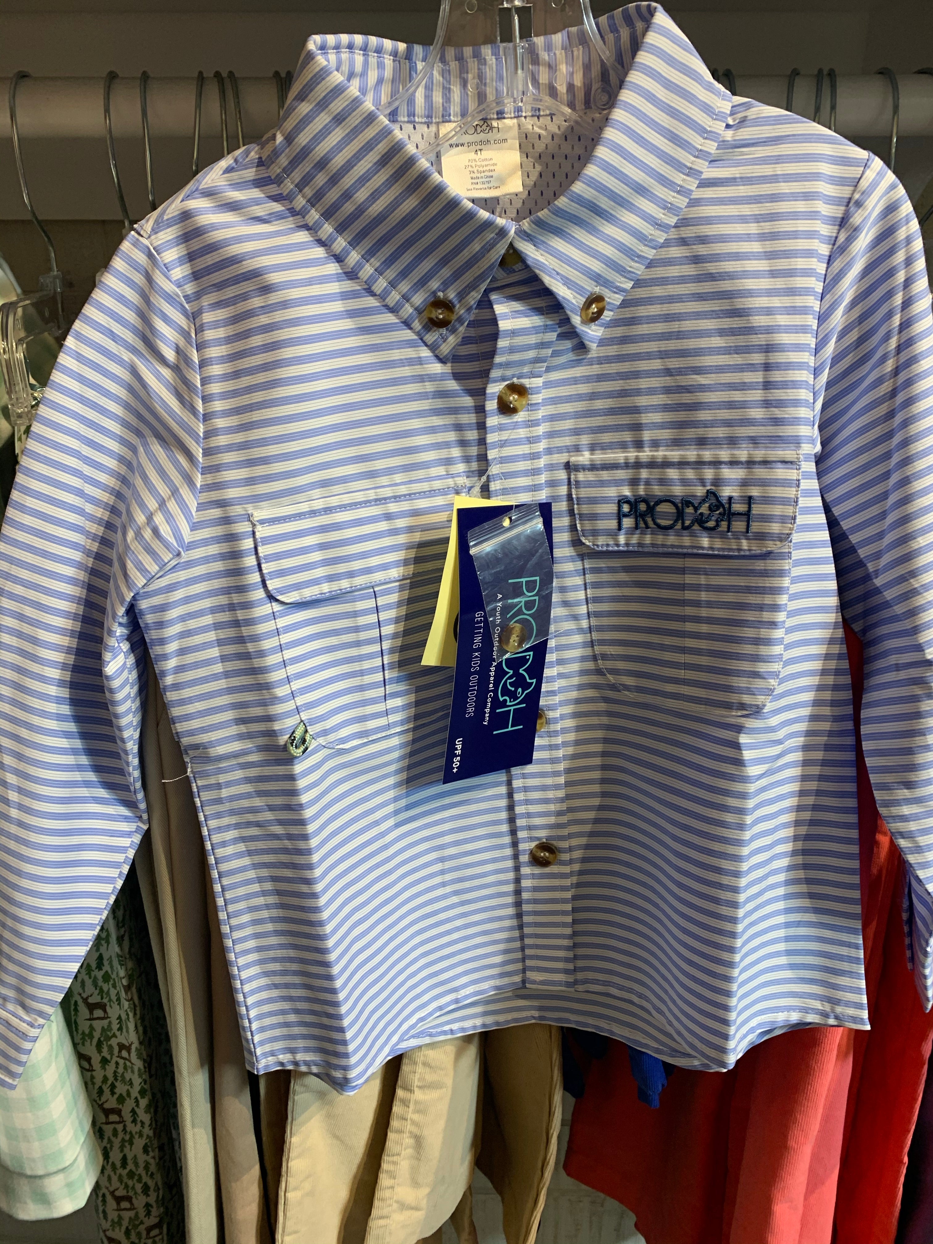 Striped Fishing Shirt-Blue light – Posies and Puddles