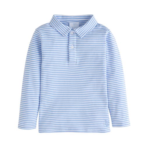 Long Sleeve Striped Polo - Light Blue