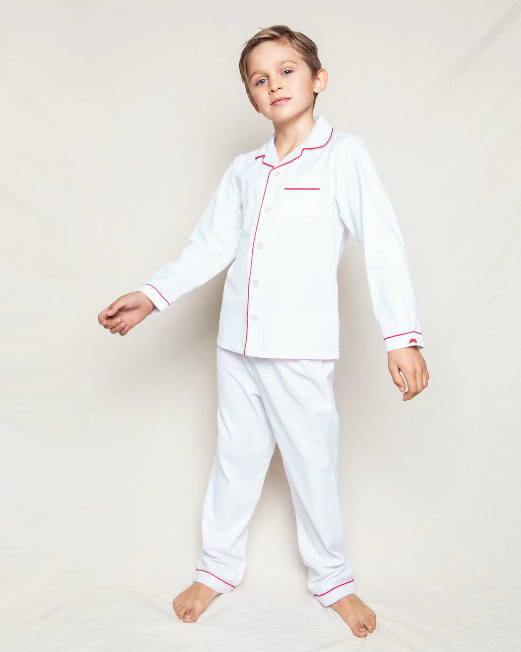 Classic White Pajamas with Red Piping