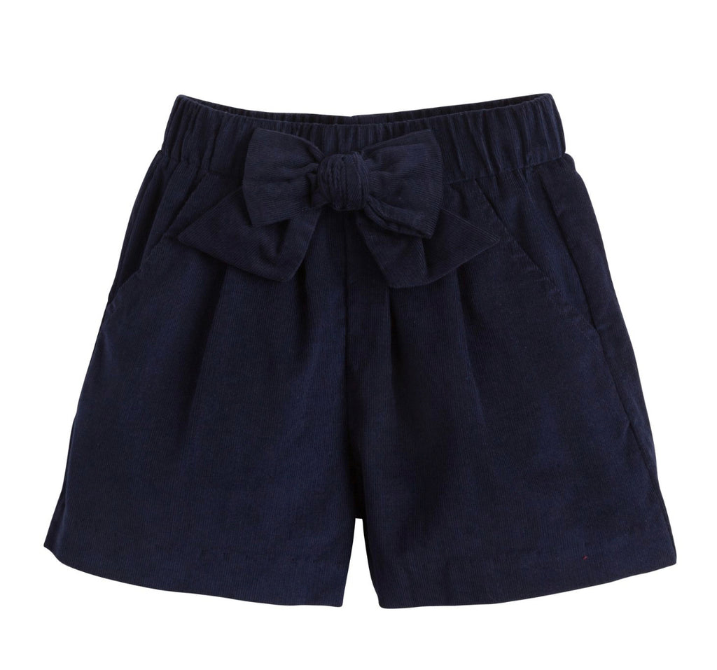 Corduroy Bow Shorts-Navy