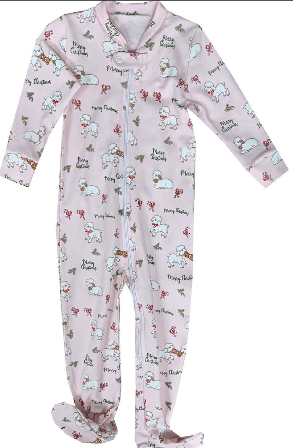 Sweet Dreams Christmas Lambs Footie Pajamas-Pink