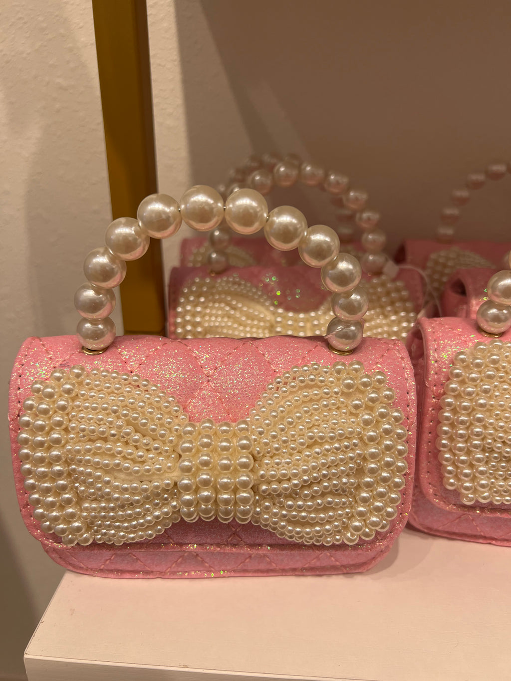 Pearl Handle Bow Bag - Pink