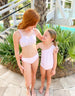 One piece Scalloped Swimsuit, Pink Stripe