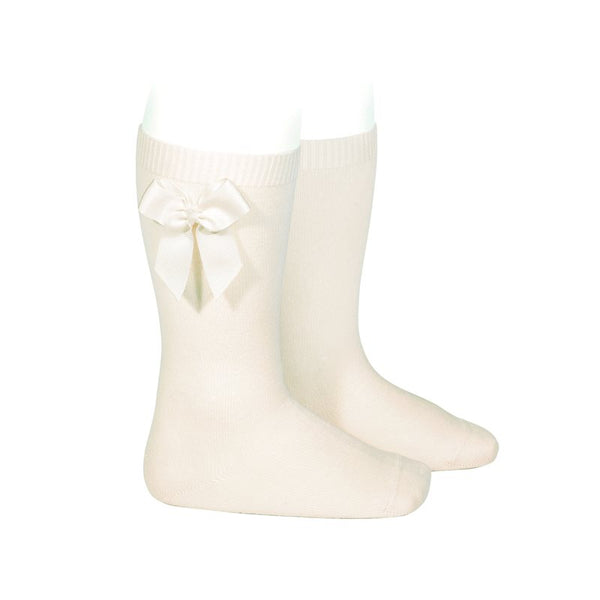 Knee Socks with Grosgrain Bow-Beige