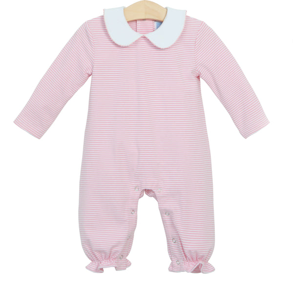 Claire Long Sleeve Romper-Light Pink Stripe